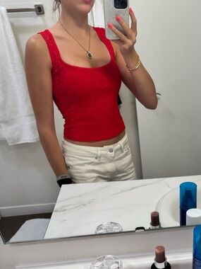 Red Lace Tank Top - Women